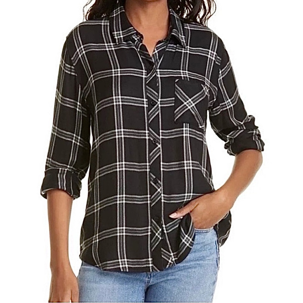 Rails Hunter Ash Cream Grey Plaid Flannel Button Shirt